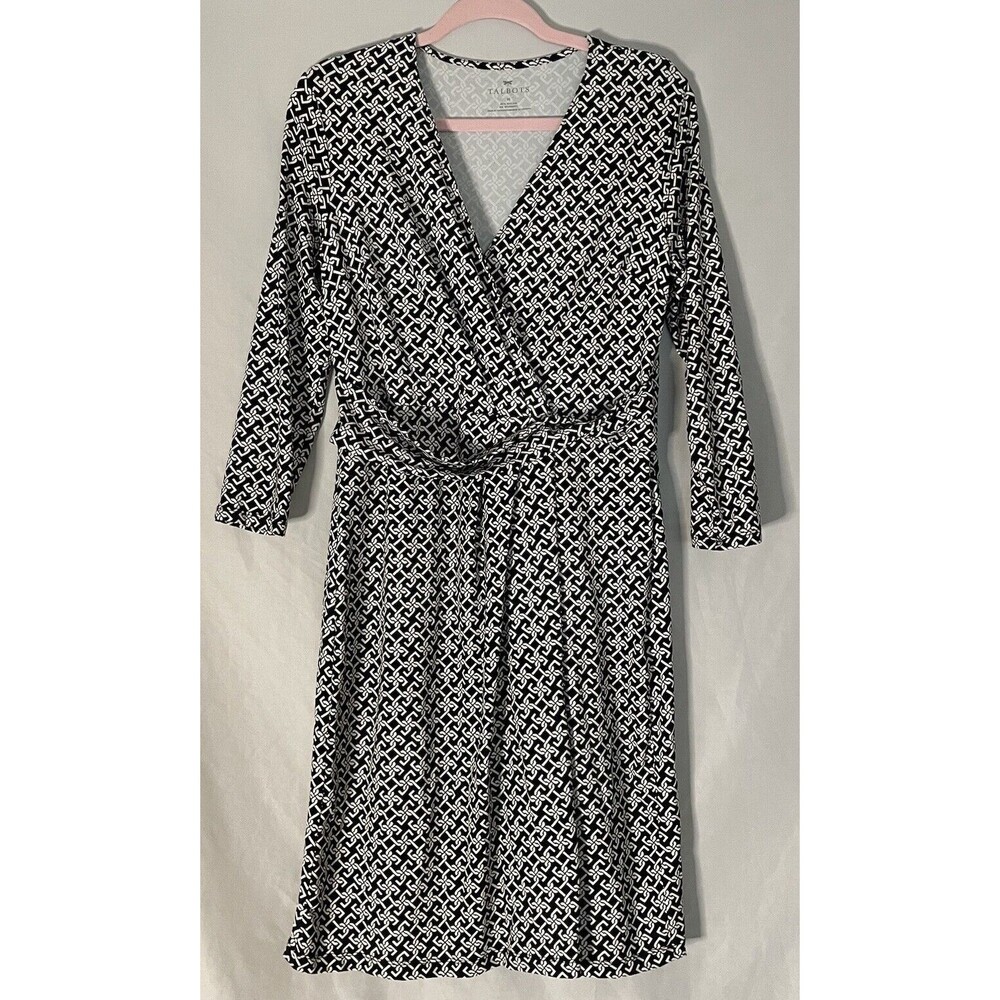 Talbots Dress Surplice Faux Wrap Chain Link MIDI Size Medium NWOT Vacation Work